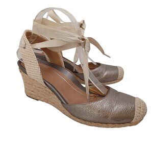 Vionic Shoes Wedge Espadrille Aruba Maris Metallic Leather Ankle TIe Womens 9